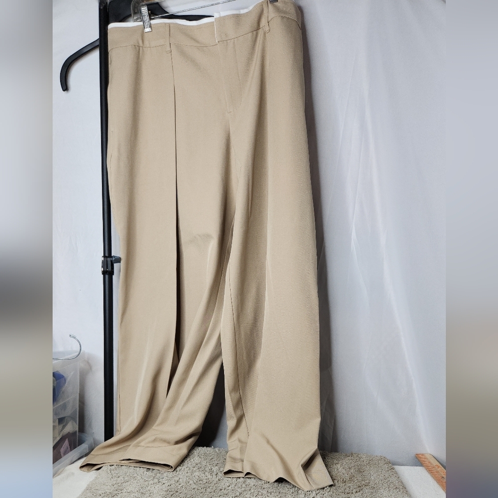 Women's Mid-Rise Wide Leg Contrast Waistband Trousers Future Collective Khaki XL - Picture 4 of 16